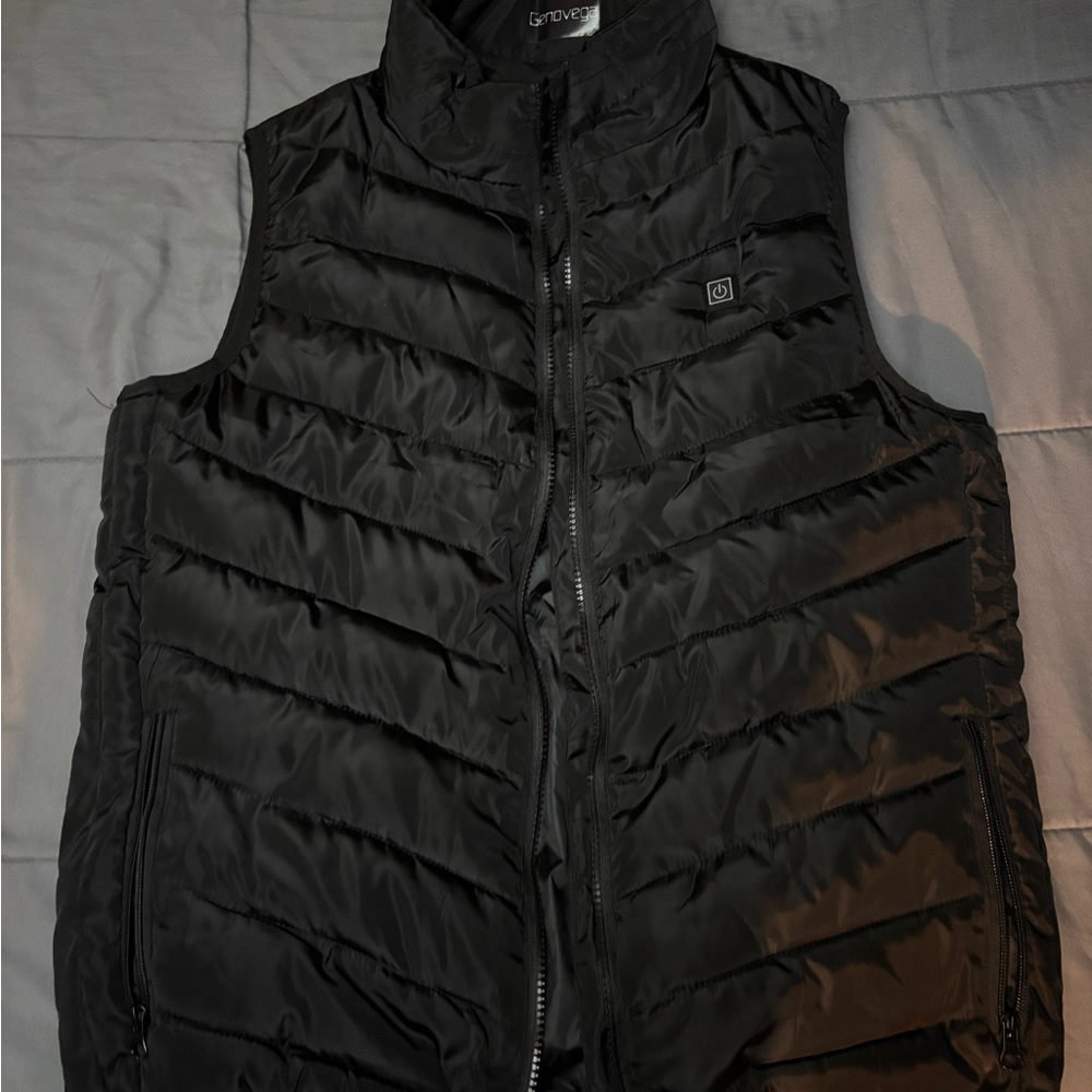 Black Puffer Vest with Quilted Design and High Collar